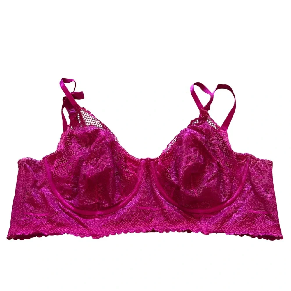 Torrid Curve Fuchsia Pink Floral Lace Longline Bra Underwire Plus Size 2 5244